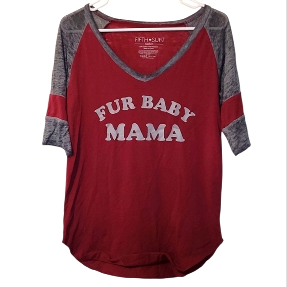 Fifth Sun Burgundy and Gray Fur Baby Mama Quarter Sleeve Tee - Picture 1 of 6